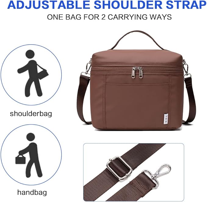 NOL Natural Organic Lifestyle Small Insulated Lunch Bags for Women Cooler Bag Lightweight Nylon Waterproof Lunch Box for Work(Small,coffee)