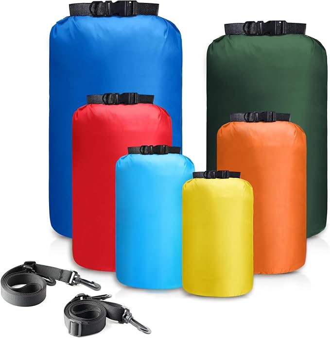 6 Pcs Dry Bags Waterproof,Lightweight dry bags for kayaking waterproof,Multi-Size Outdoor dry sack Waterproof Bag for Boating, Beach, Hiking(3L,5L,8L,12L,15L,25L)
