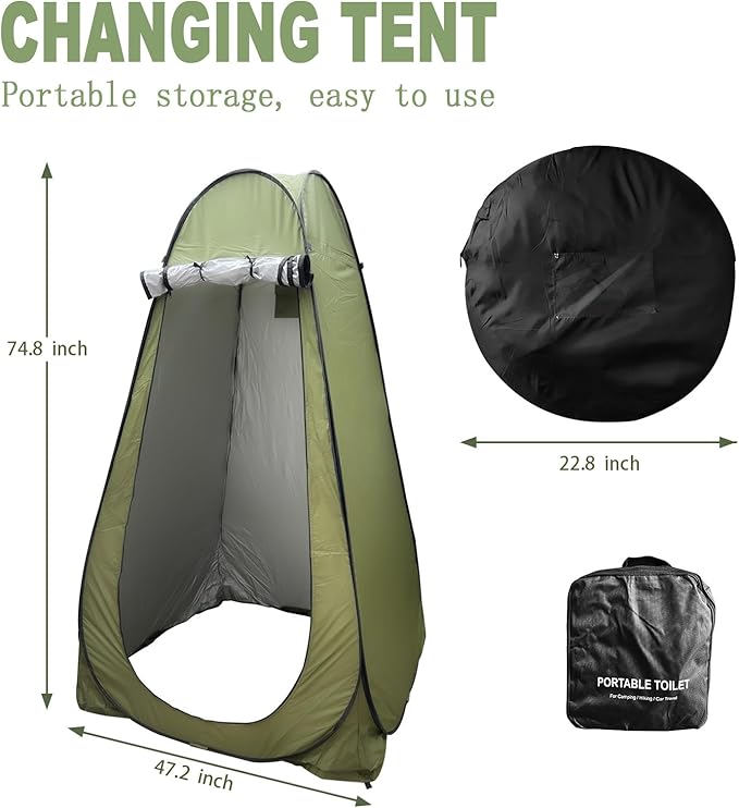 Portable Toilet Kit for Camping, XL Large Pop Up Privacy Tent and Toilet Bags, Washable Outdoor Showers Changing Rooms with Carry Bag (Green)