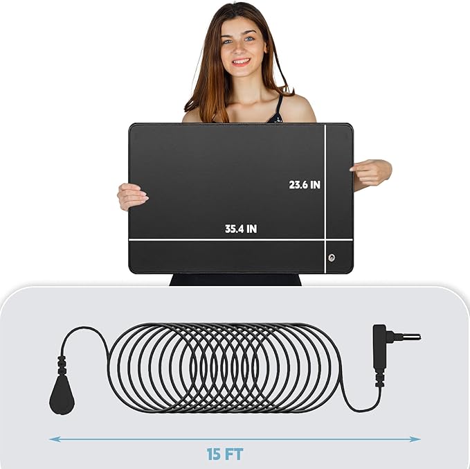Grounding Mat Kit, 23.6x35.4 Inch Earth Mat with 15 Ft Grounding Cord, Grounded Products Kit Sleep Pad Yoga Pad for Better Sleep Stress Relief