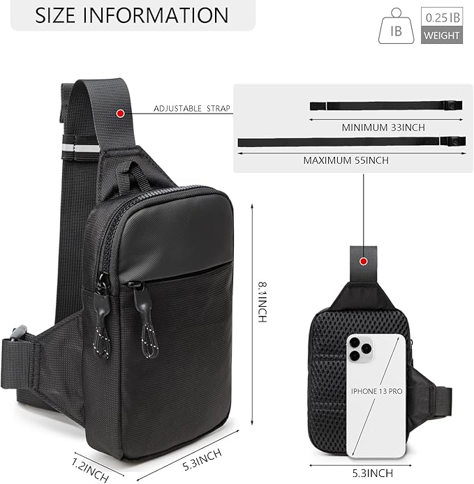Mini Sling Bag for Men Women, Waterproof Utility Crossbody Backpack Chest Bag for Hiking Travel Sports Running