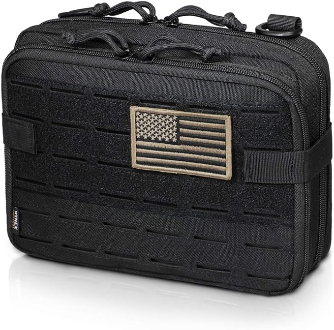 WYNEX Tactical Molle Admin Pouch of Laser Cut Design, Utility Pouches Molle Attachment Military Medical EMT Organizer with Map Pocket EDC EMT Pack IFAK Tool Holder Universal U.S.A Patch Included