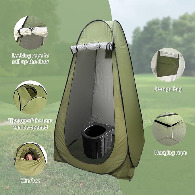 Portable Toilet Kit for Camping, XL Large Pop Up Privacy Tent and Toilet Bags, Washable Outdoor Showers Changing Rooms with Carry Bag (Green)