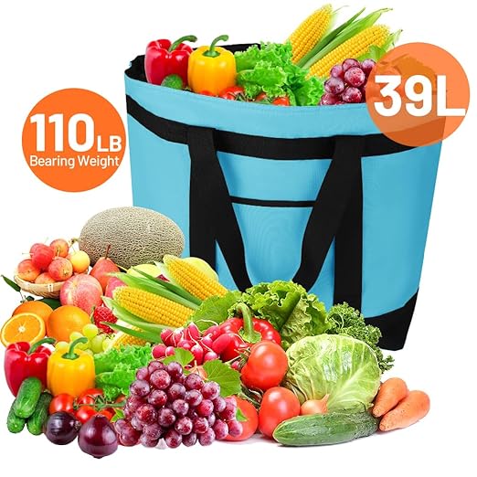 Insulated Reusable Tote Bag for Grocery Shopping for Women/Men, Pizza/Food Delivery Bag to Keep Food Cold/Hot for Uber Eats/Doordash/Grubub, Cooler bags for Travel/Beach/Picnic, Blue