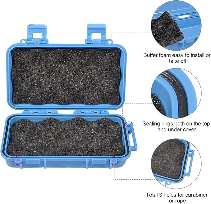 Dry Storage Box, Shockproof Waterproof Box with 2 U‑Shape Buckle, Plastic Storage Container for Cameras, Phones, Camping, Fishing, Hiking(Large-Blue)
