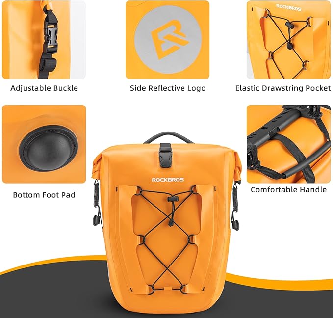 ROCKBROS Bike Panniers Waterproof Rear Rack Bag Max 30L Large Capacity for Cycling Traveling Commuting