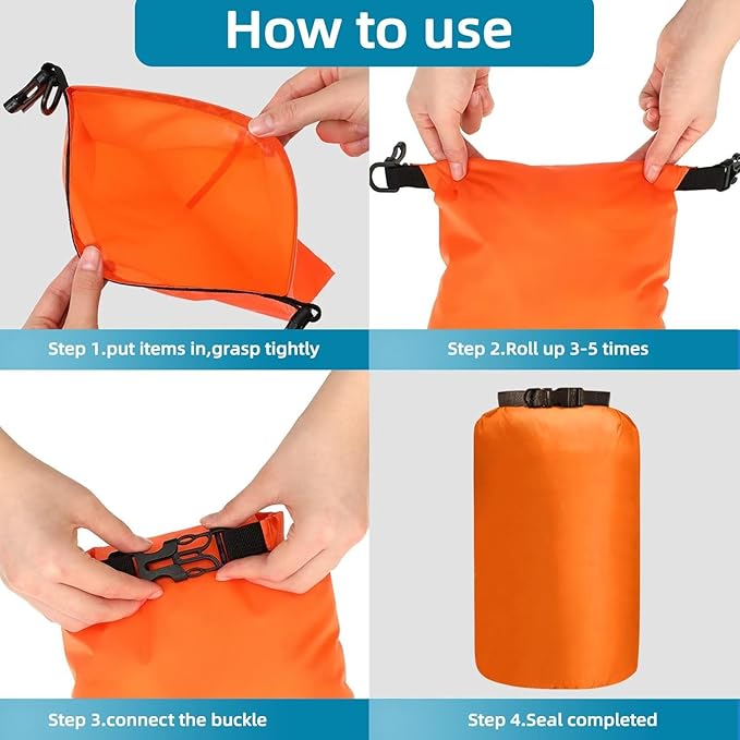 6 Pcs Dry Bags Waterproof,Lightweight dry bags for kayaking waterproof,Multi-Size Outdoor dry sack Waterproof Bag for Boating, Beach, Hiking(3L,5L,8L,12L,15L,25L)