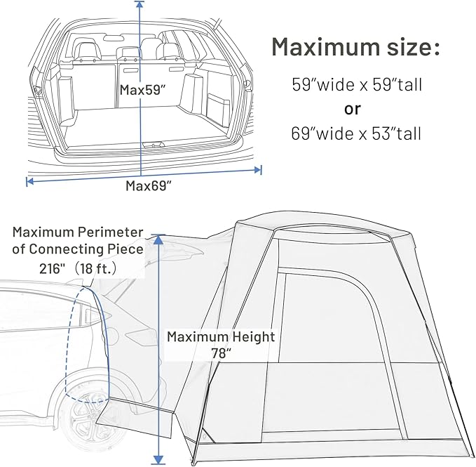 TIMBER RIDGE 5 Person SUV Tent with Movie Screen Weather Resistant Portable for Car SUV Van Camping, Includes Rainfly and Storage Bag, 10' W X 8' L X 7.1' H Khaki