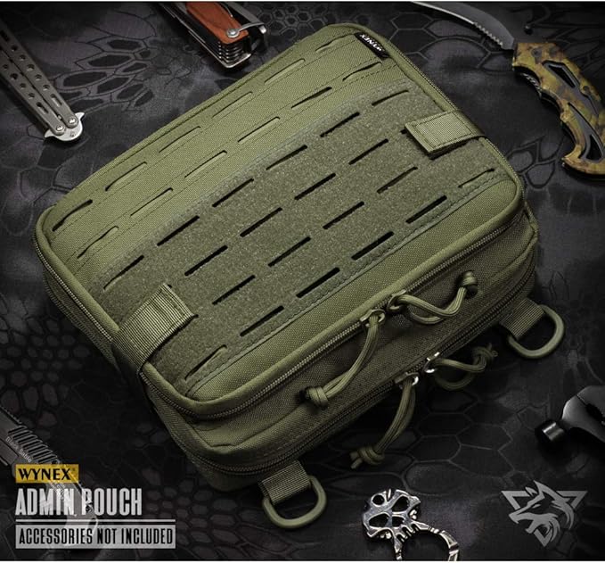 WYNEX Tactical Molle Admin Pouch of Laser Cut Design, Utility Pouches Molle Attachment Military Medical EMT Organizer with Map Pocket EDC EMT Pack IFAK Tool Holder Universal U.S.A Patch Included