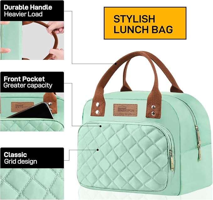 Buringer HOMESPON Lunch Bag for Woman Man Adults with Front Pocket Insulated Lunch Tote Lunch Box Container for Work Picnic or Travel(Green)
