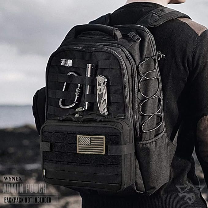 WYNEX Tactical Molle Admin Pouch of Laser Cut Design, Utility Pouches Molle Attachment Military Medical EMT Organizer with Map Pocket EDC EMT Pack IFAK Tool Holder Universal U.S.A Patch Included