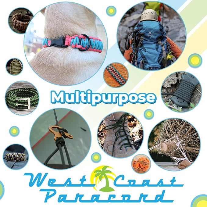 West Coast Paracord 550lb Paracord Spools – 7 Strand Type III Tactical Parachute Cord for Hiking, Camping, and Fishing – Turquoise (50 ft)