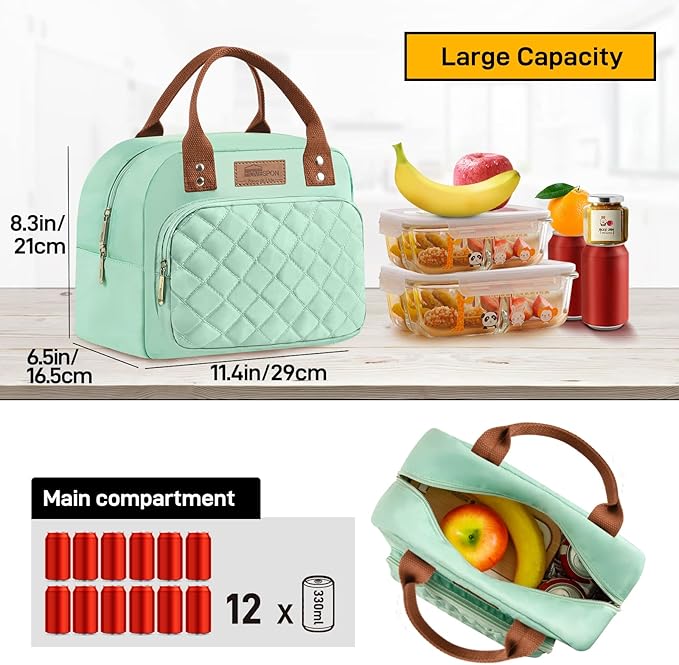 Buringer HOMESPON Lunch Bag for Woman Man Adults with Front Pocket Insulated Lunch Tote Lunch Box Container for Work Picnic or Travel(Green)