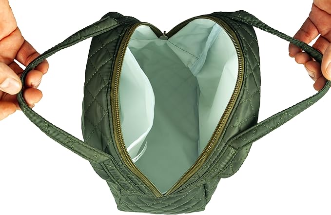 Machine Washable Women Quilted Fabric Insulated Reusable Cooler Lunch Bag Tote Adult Thermal Lunch Box Storage Bag for Work (Green)
