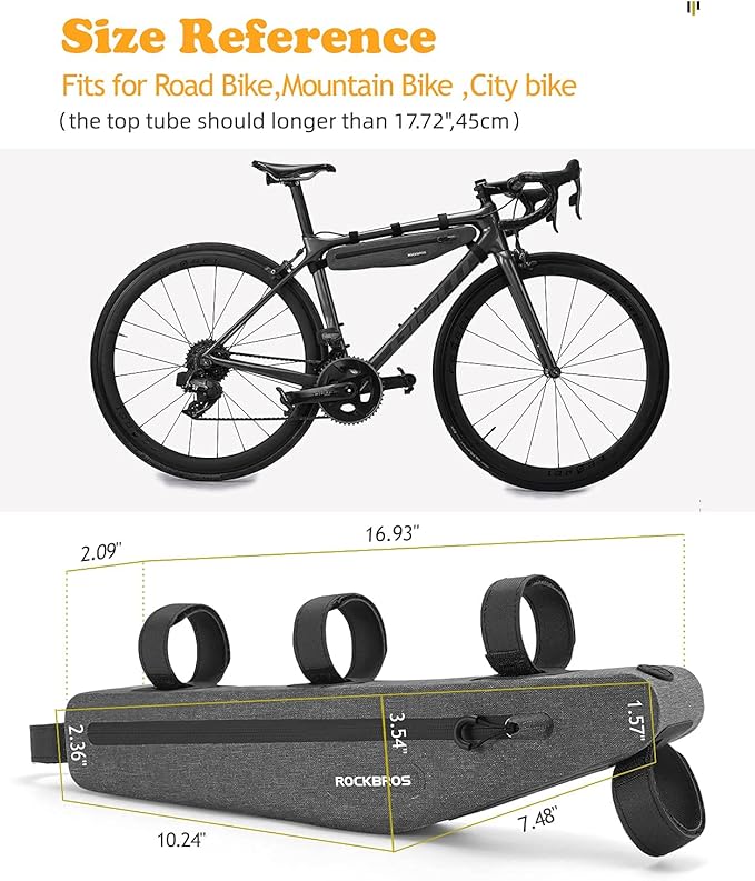 ROCKBROS Bike Frame Bag Bike Triangle Bag Waterproof Bike Top Tube Bag Cycling Pouch 1.5 L Classified Capacity