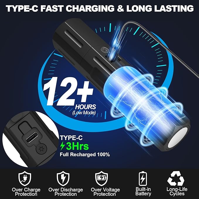 Banral Rechargeable Flashlights High Lumens - 20,000LM Super Bright Small Pocket Magnetic Flashlight, 8 Modes LED Tactical Flash Light, Dual Button Powerful Flashlight for Camping (2, Pure Black)