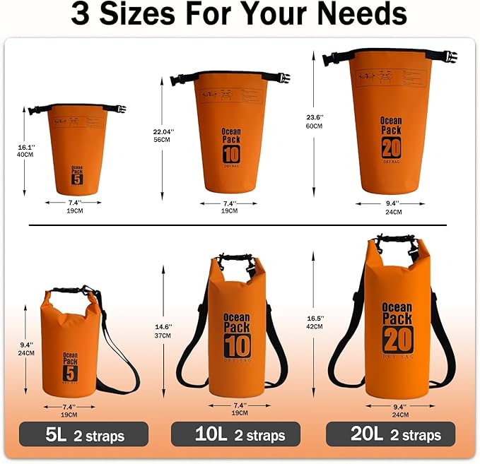 Floating Waterproof Dry Bag Backpack 5L/10L/20L, Roll Top Bag for Kayaking, Rafting, Boating, Swimming, Camping, Hiking, Beach, Fishing, Waterproof Beach Bag. (Orange, 20L)