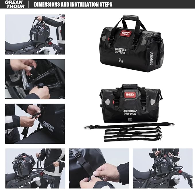 Motorcycle Dry Bag - Waterproof Duffle & Luggage Tail Bag Saddle Bags with Roll Top Closure, Large Storage Space,for Motorcycle Back Seat(Grey, 60L)
