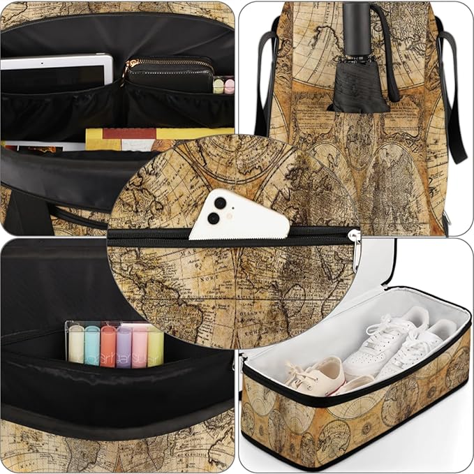 World Map Foldable Travel Duffel Bag, Expandable Sports Gym Bag with Shoes Compartment Weekender Overnight Totes Bags for Women Men