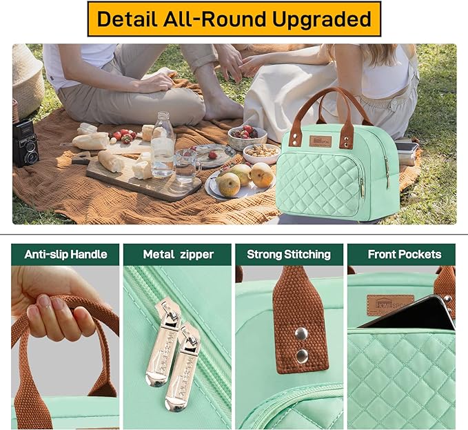Buringer HOMESPON Lunch Bag for Woman Man Adults with Front Pocket Insulated Lunch Tote Lunch Box Container for Work Picnic or Travel(Green)