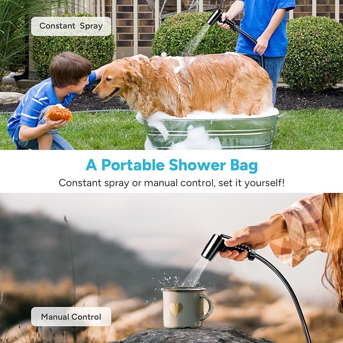 DR.PREPARE Camping Shower Bag, 15L Solar Camp Showers for Travelling Hiking Trip Beach w/On-Off Switchable Shower Head