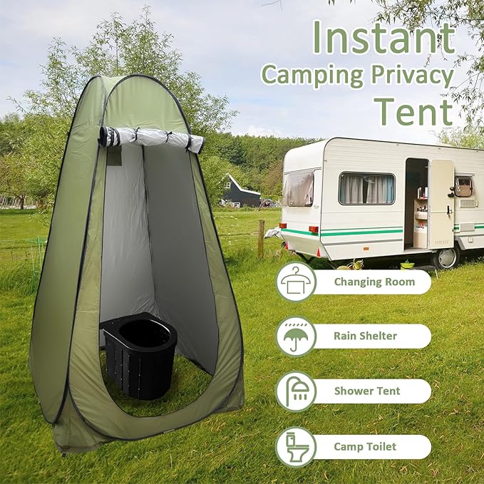 Portable Toilet Kit for Camping, XL Large Pop Up Privacy Tent and Toilet Bags, Washable Outdoor Showers Changing Rooms with Carry Bag (Green)