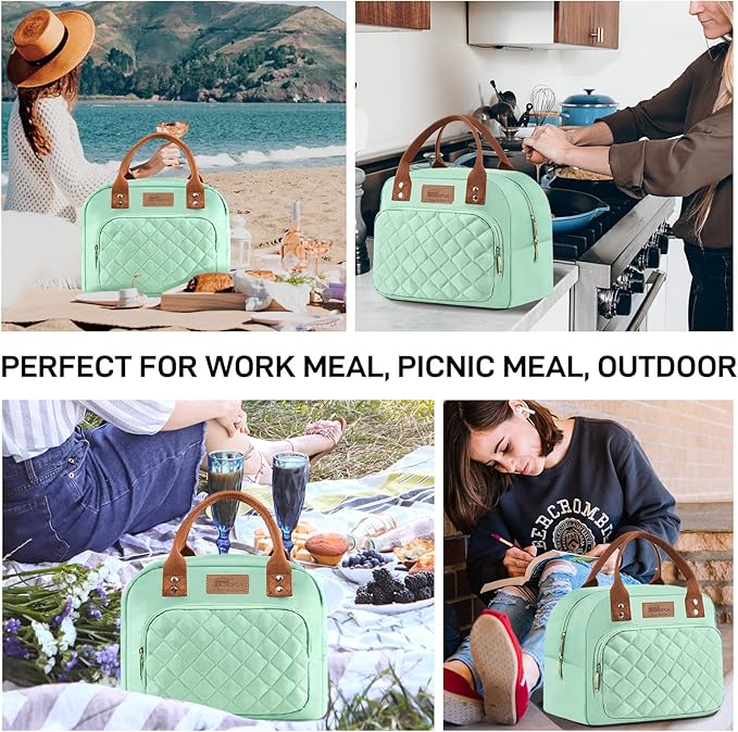 Buringer HOMESPON Lunch Bag for Woman Man Adults with Front Pocket Insulated Lunch Tote Lunch Box Container for Work Picnic or Travel(Green)