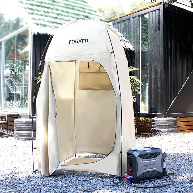 FOGATTI Camping Shower Tent with InstaShower GO Portable Water Heater and Carrying Bag