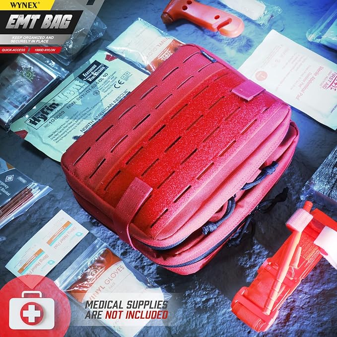 WYNEX Tactical Molle Admin Pouch of Laser Cut Design, Utility Pouches Molle Attachment Military Medical EMT Organizer with Map Pocket EDC EMT Pack IFAK Tool Holder Universal U.S.A Patch Included