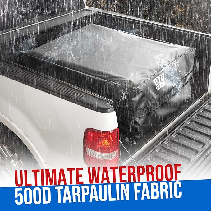 Pickup Truck Cargo/Storage Bag in Black w/Cargo Net, 51”x 40”, 100% Waterproof with Front Pocket for Luggage/Camping