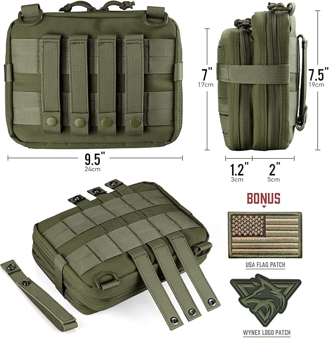 WYNEX Tactical Molle Admin Pouch of Laser Cut Design, Utility Pouches Molle Attachment Military Medical EMT Organizer with Map Pocket EDC EMT Pack IFAK Tool Holder Universal U.S.A Patch Included
