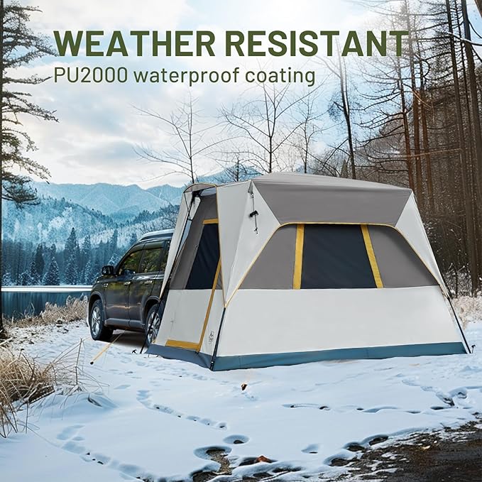 TIMBER RIDGE 5 Person SUV Tent with Movie Screen Weather Resistant Portable for Car SUV Van Camping, Includes Rainfly and Storage Bag, 10' W X 8' L X 7.1' H Khaki