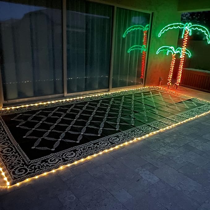 Stylish Camping L118187WL 8-feet by 18-feet LED Illuminated Patio Mat - Outdoor Patio Brown/Beige RV Camping Mat