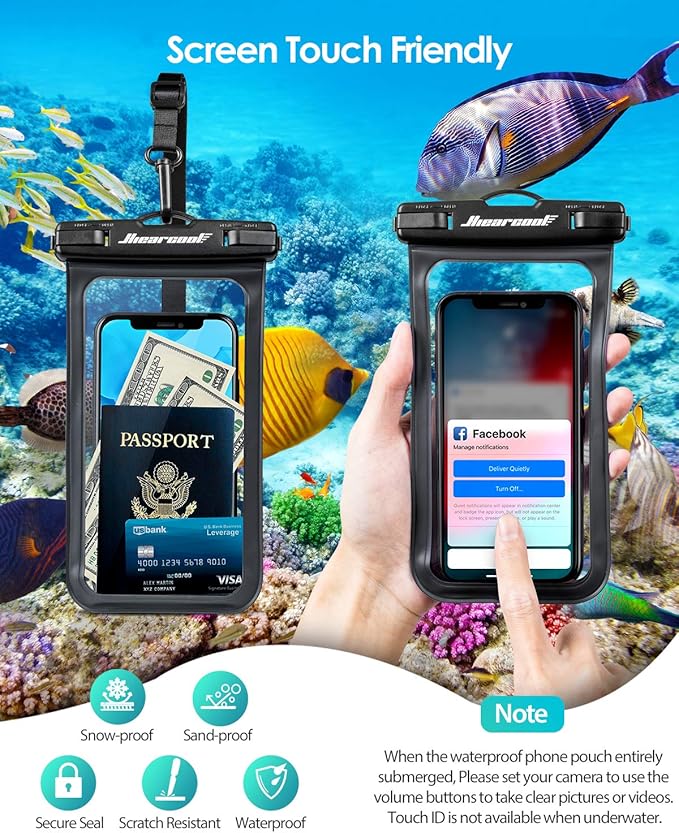Hiearcool Universal Waterproof Case, Waterproof Phone Pouch Compatible for iPhone 16 15 14 13 Pro Max XS Plus Samsung Galaxy S22 Cellphone Up to 8.3", IPX8 Cellphone Beach Bag for Travel - 2 Pack
