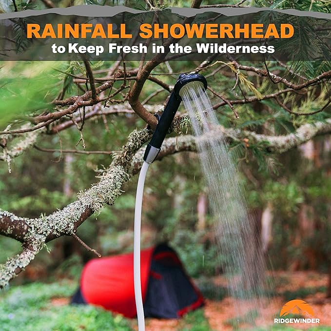 Dual Battery Portable Shower for Camping with Dry Bag - Camp Shower with 2 Rechargeable Batteries and Included 10L Dry Bag for Water Storage. Complete Camping Shower in a Bag