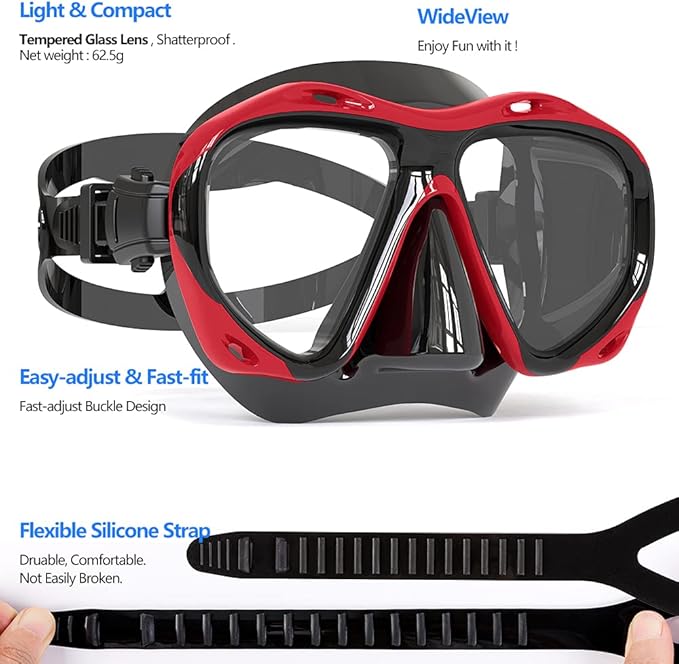 COPOZZ Adult Scuba Mask, Dive Mask Anti Fog Snorkeling Scuba Diving Glasses, Great Seal Free Diving Tempered Glass Mask Goggles