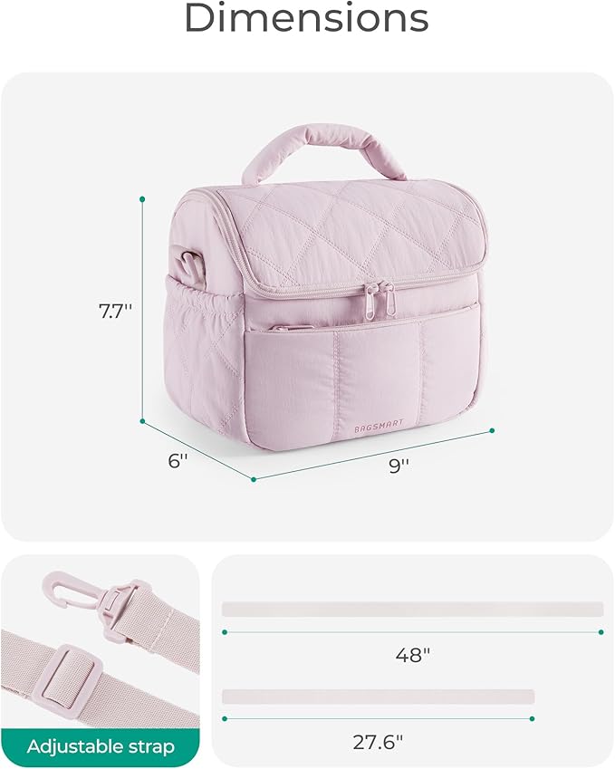 BAGSMART Insulated Lunch Bags for Women, Cute Quilted Lunch Box, Lightweight Puffy Padded Waterproof Lunch Tote, Reusable Lunch Cooler for Work Picnic Travel, Black