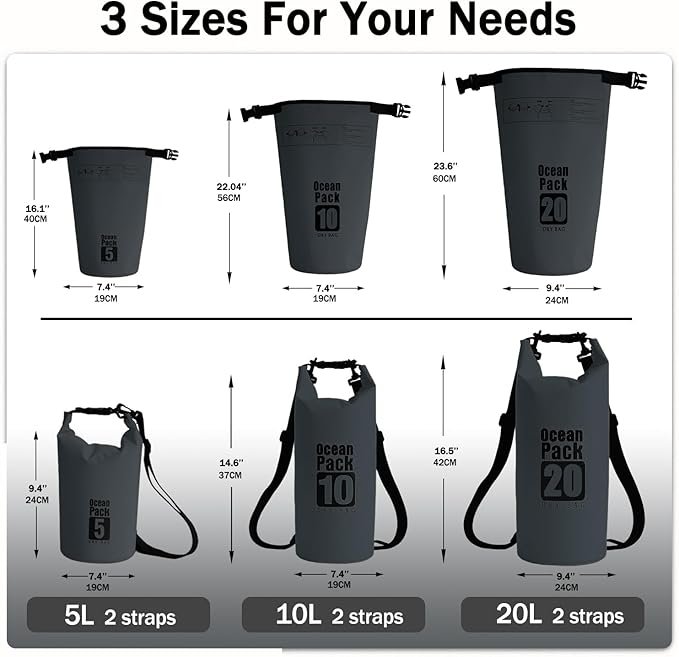 Floating Waterproof Dry Bag Backpack 5L/10L/20L, Roll Top Bag for Kayaking, Rafting, Boating, Swimming, Camping, Hiking, Beach, Fishing, Waterproof Beach Bag. (Gray, 20L)