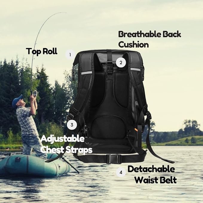 Waterproof Roll Top Kayak Dry Backpack, Floating Outdoor Dry Sack Boating Sailing Canoeing Rafting Fishing Camping 35L Black