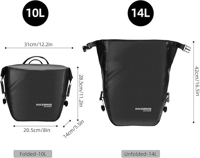 ROCKBROS Front Roller Panniers Bag Front Rack Bike Bag Sturdy Shelf Package with Carrying Handle & Free Shoulder Strap for Touring Picnic Commuting 1 Pair