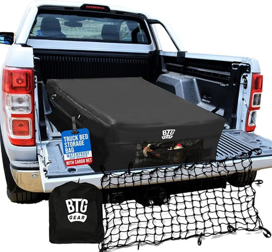 Pickup Truck Cargo/Storage Bag in Black w/Cargo Net, 51”x 40”, 100% Waterproof with Front Pocket for Luggage/Camping