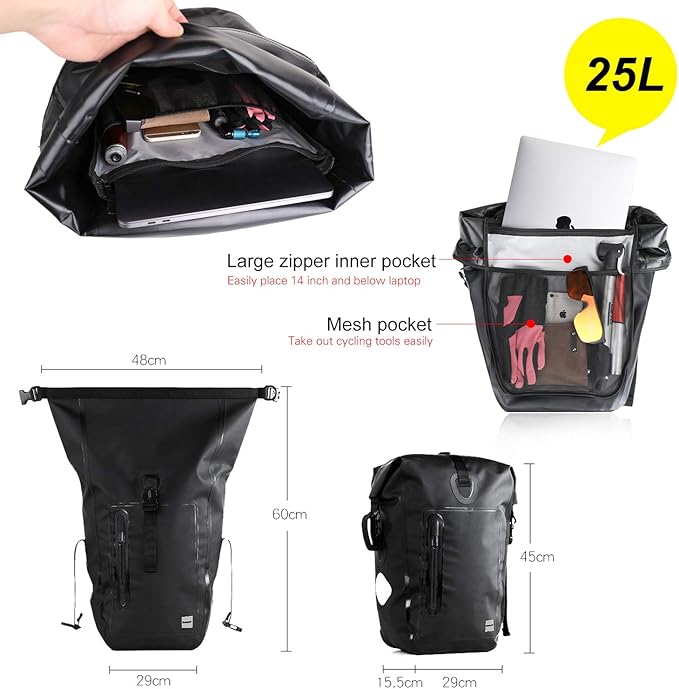 Rhinowalk Bike Bag Waterproof Bike Pannier Bag,(for Bicycle Cargo Rack Saddle Bag Shoulder Bag Laptop Pannier Rack Bicycle Bag Professional Cycling Accessories)
