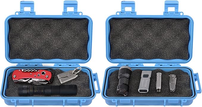 Dry Storage Box, Shockproof Waterproof Box with 2 U‑Shape Buckle, Plastic Storage Container for Cameras, Phones, Camping, Fishing, Hiking(Large-Blue)