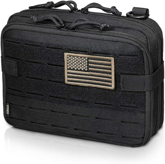 WYNEX Tactical Molle Admin Pouch of Laser Cut Design, Utility Pouches Molle Attachment Military Medical EMT Organizer with Map Pocket EDC EMT Pack IFAK Tool Holder Universal U.S.A Patch Included