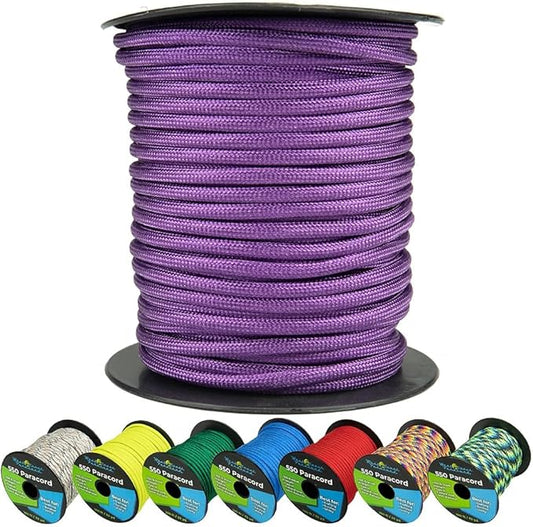 West Coast Paracord 550lb Paracord Spools – 7 Strand Type III Tactical Parachute Cord for Hiking, Camping, and Fishing – Purple (100 ft)