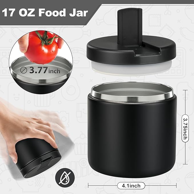 Soup Thermo for Hot Food Insulated Vacuum Food Jar with Buckle Lid, Stainless Steel Wide Mouth Leak Proof Lunch Container for School Travel