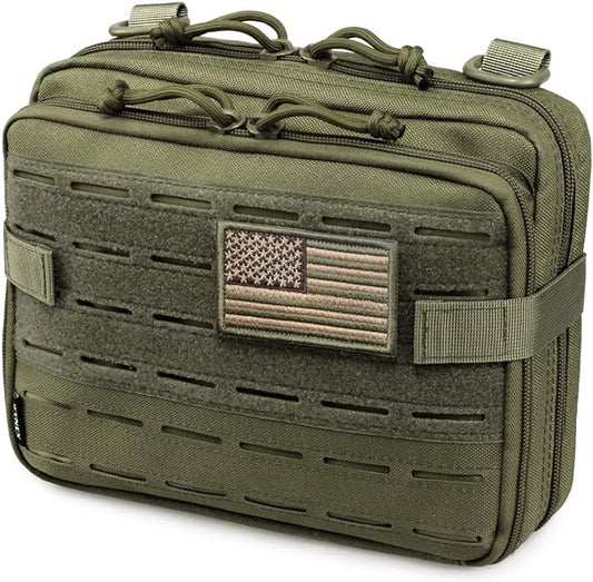 WYNEX Tactical Molle Admin Pouch of Laser Cut Design, Utility Pouches Molle Attachment Military Medical EMT Organizer with Map Pocket EDC EMT Pack IFAK Tool Holder Universal U.S.A Patch Included
