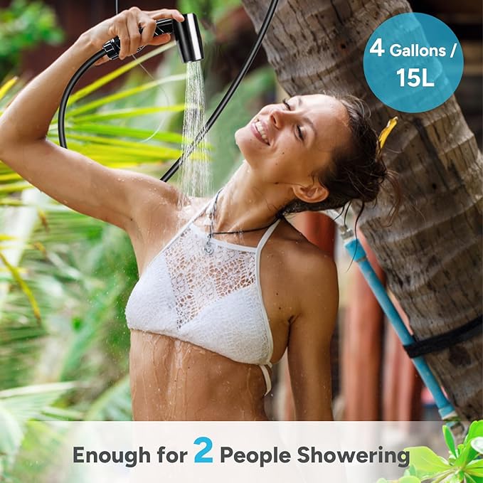 DR.PREPARE Camping Shower Bag, 15L Solar Camp Showers for Travelling Hiking Trip Beach w/On-Off Switchable Shower Head