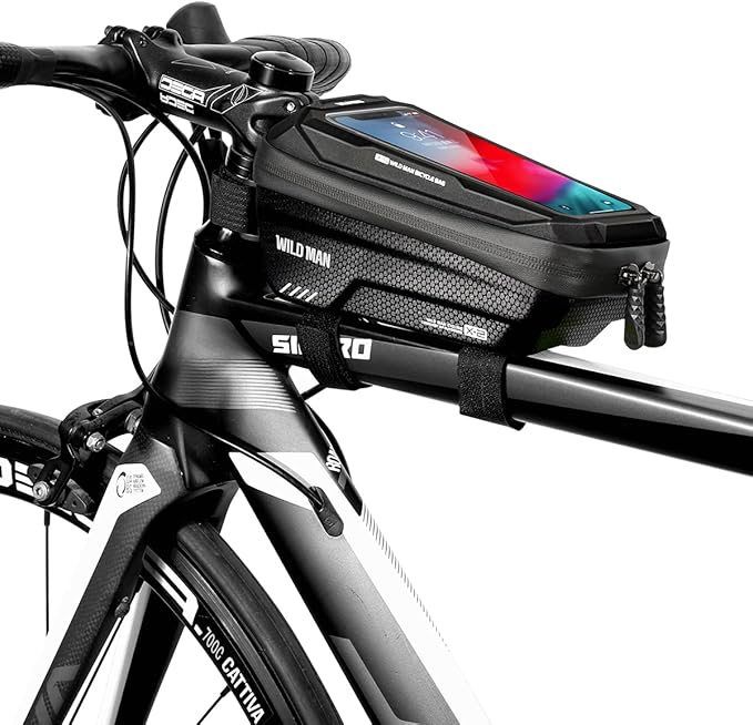 Bike Bag, Waterproof 1.5L Front Top Tube Pouch for Bicycle, Compatible with iPhone 14 13 12 Pro Max Smartphones up to 6.7'' & Most Bike Types