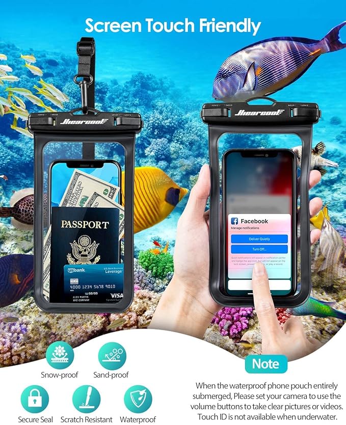 Hiearcool Waterproof Pouch for iPhone, Waterproof Phone Bag Travel Essentials Cruise Accessories Must Haves-4Pack Black